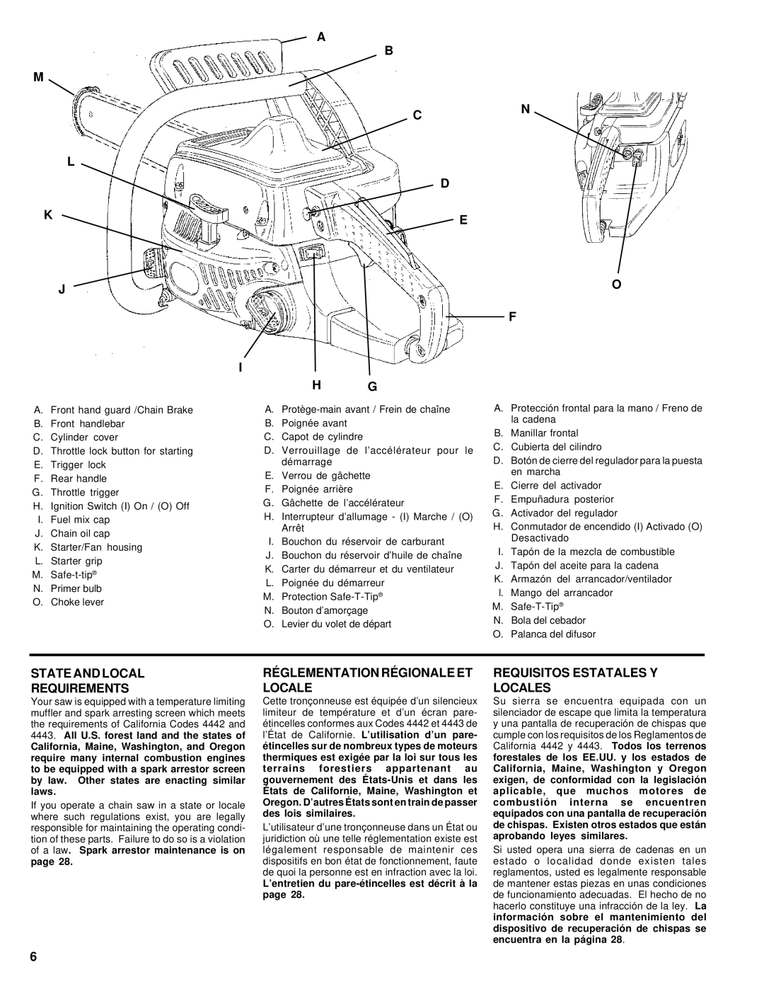 Homelite UT74020 manual State and Local Requirements, Réglementation Régionale ET Locale, Requisitos Estatales Y Locales 