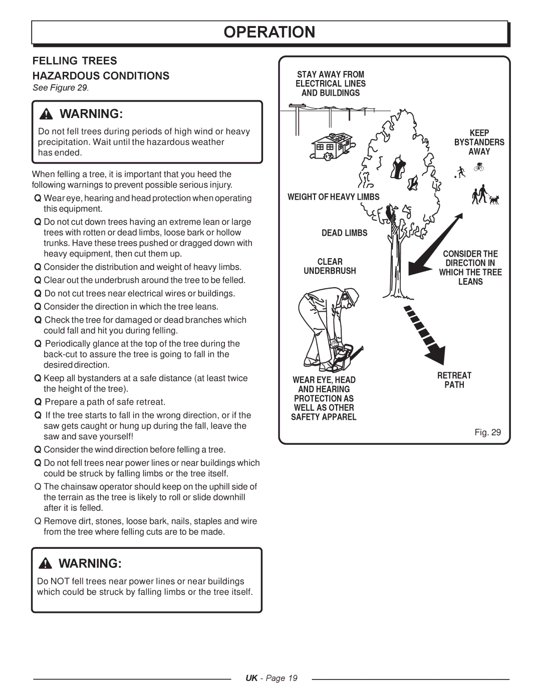 Homelite UT74121A manual Felling Trees Hazardous Conditions, Retreat Path 