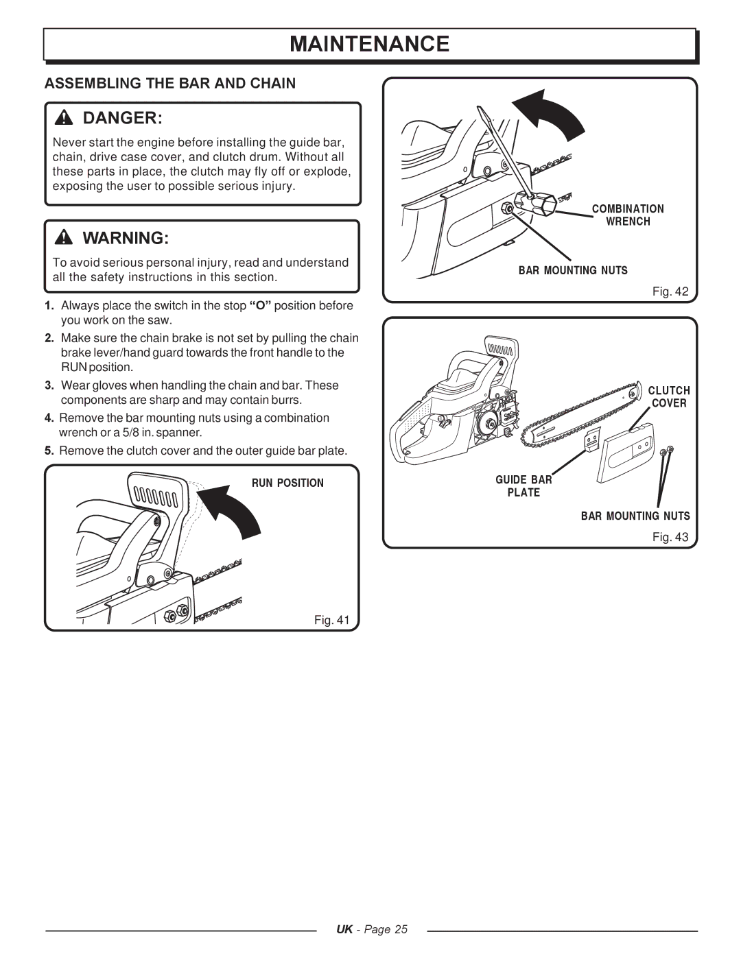 Homelite UT74121A manual Maintenance, Assembling the BAR and Chain 