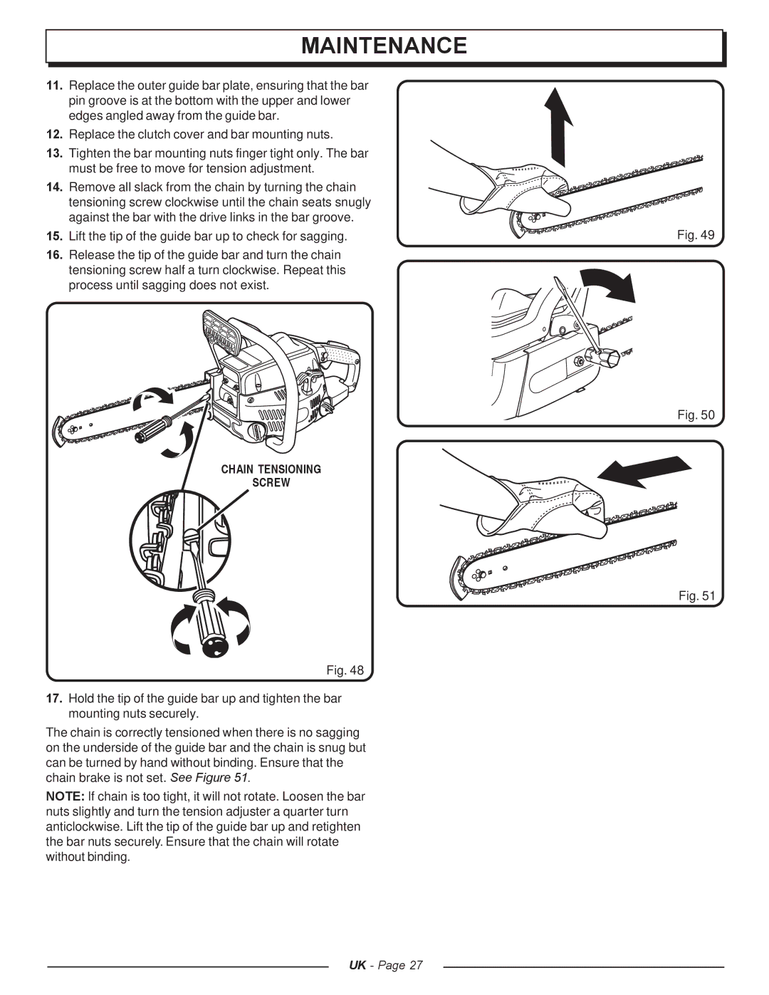 Homelite UT74121A manual Chain Tensioning Screw 