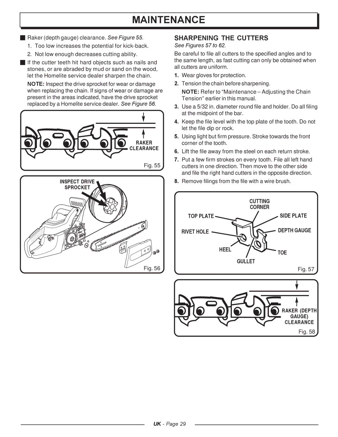 Homelite UT74121A manual Sharpening the Cutters 