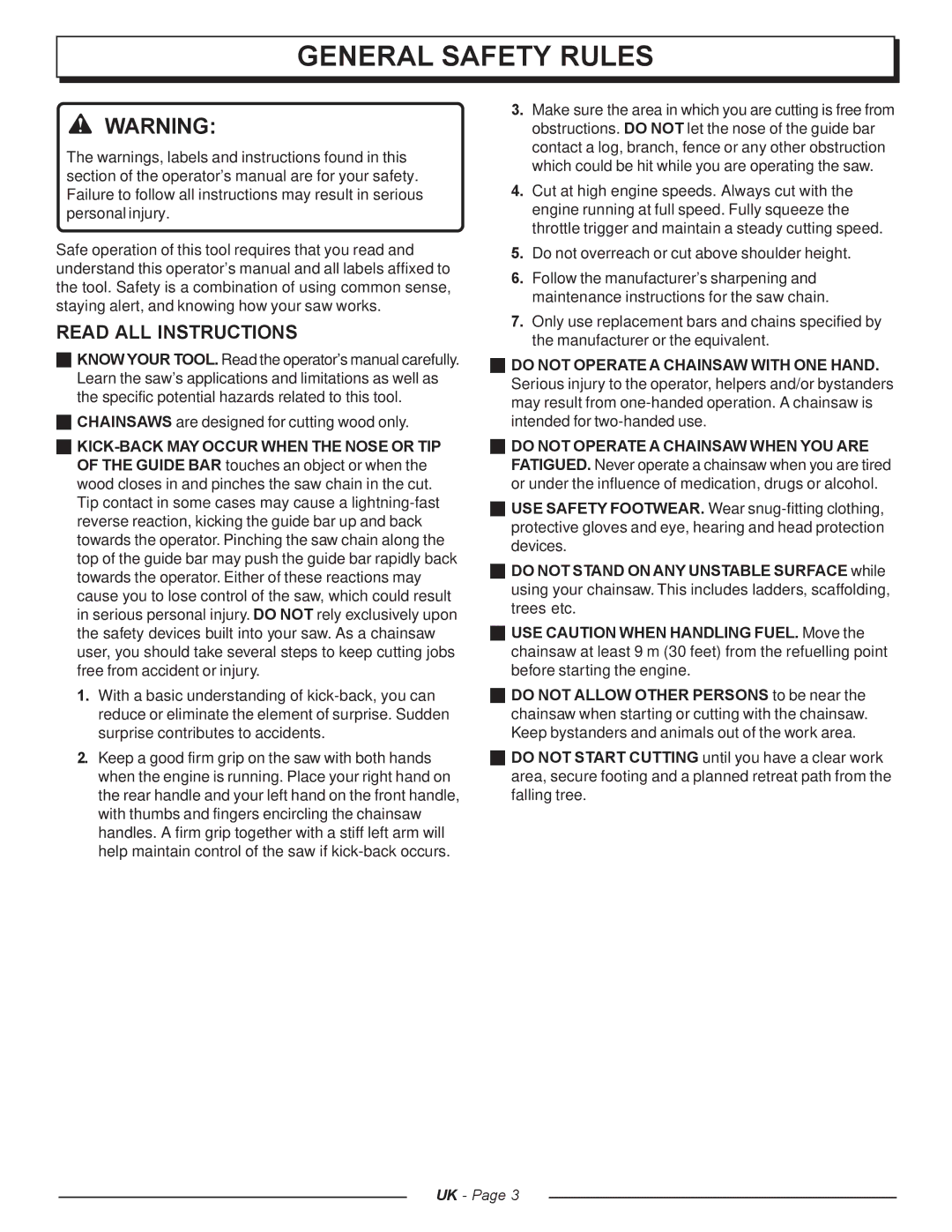 Homelite UT74121A manual General Safety Rules, Read ALL Instructions 