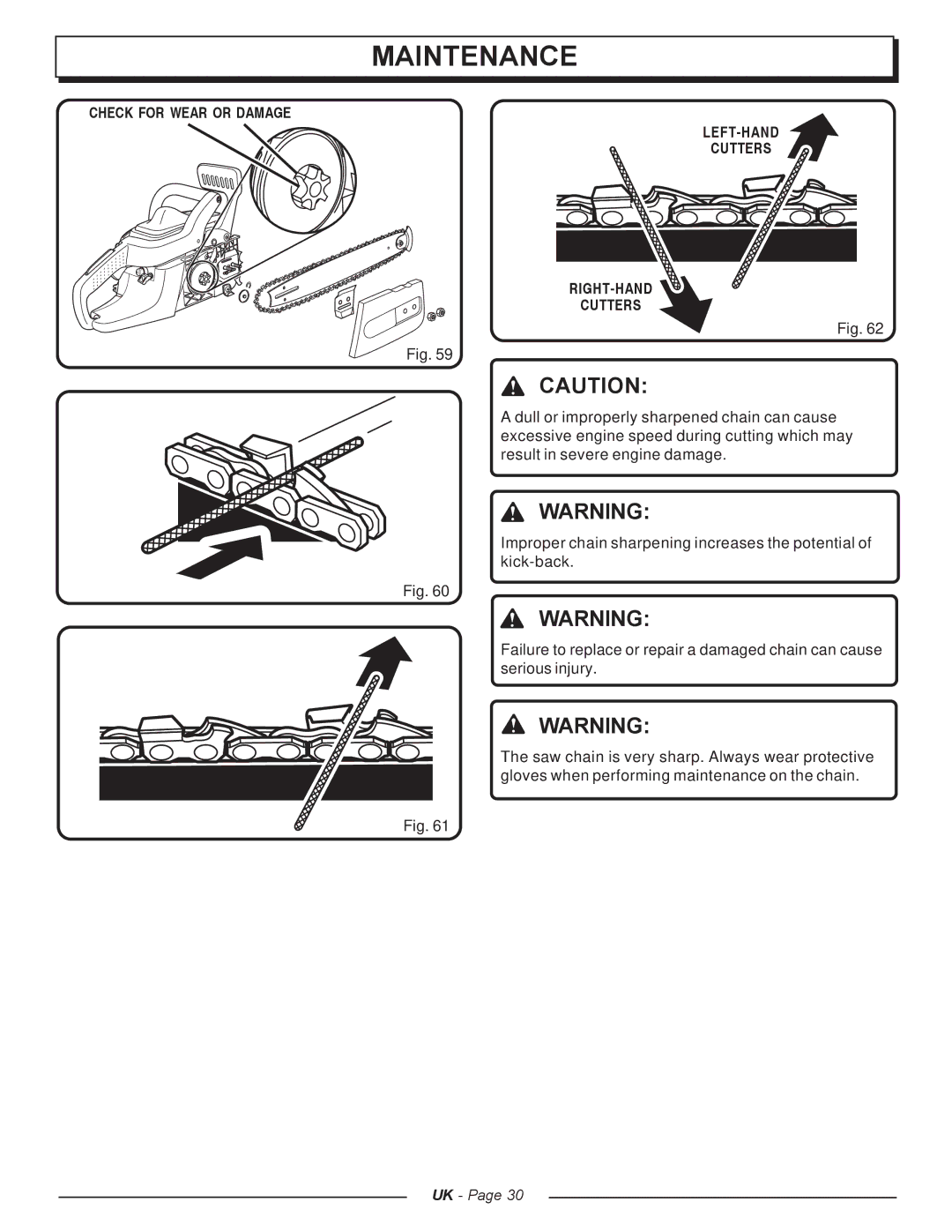 Homelite UT74121A manual Check for Wear or Damage LEFT-HAND Cutters RIGHT-HAND 