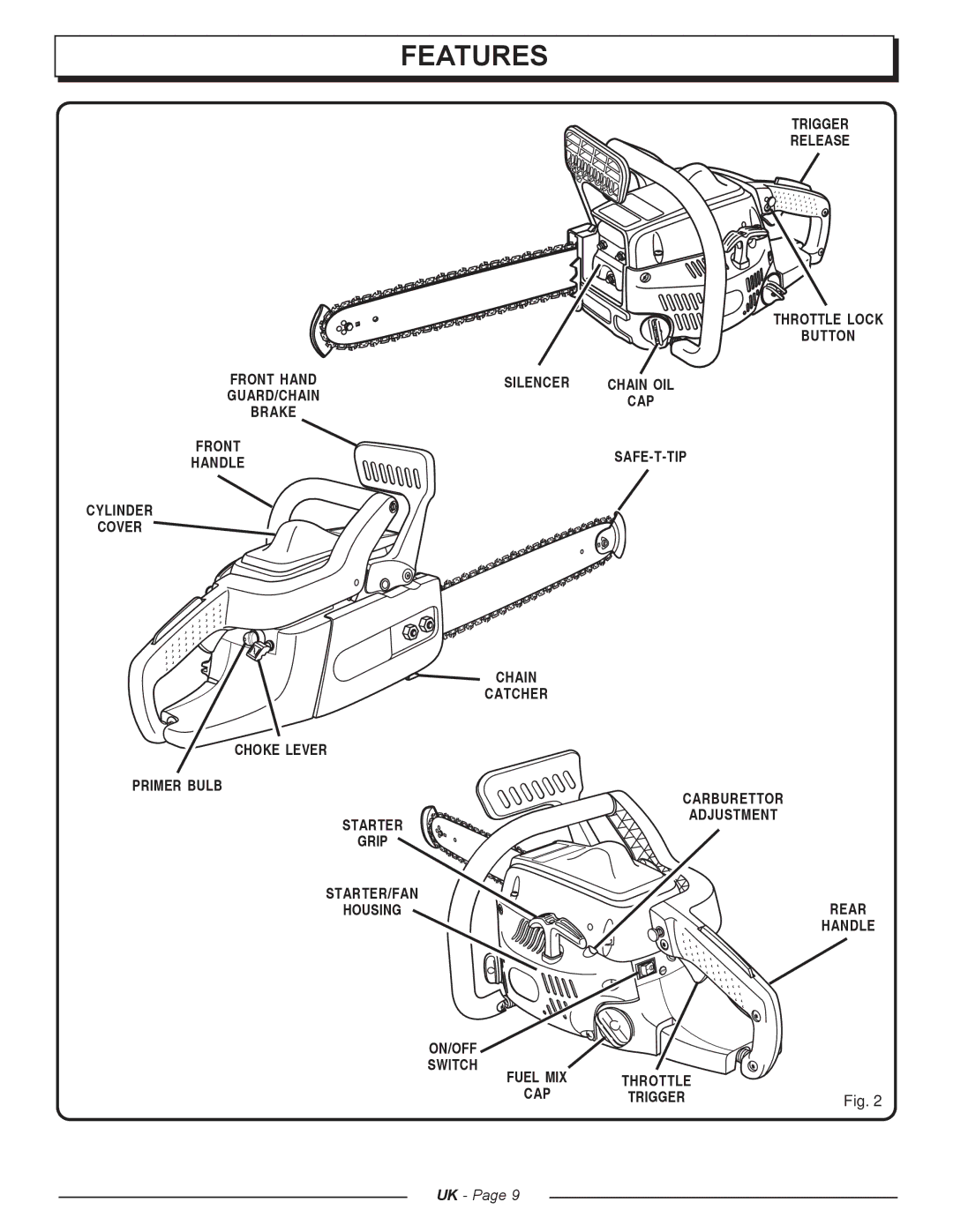 Homelite UT74121A manual Features 