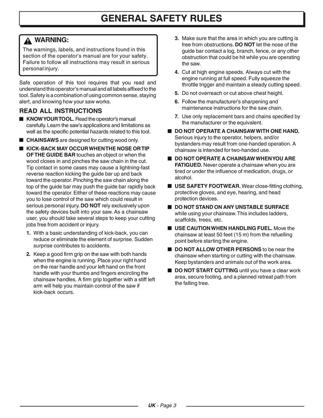 Homelite UT74121D manual General Safety Rules, Read ALL Instructions 