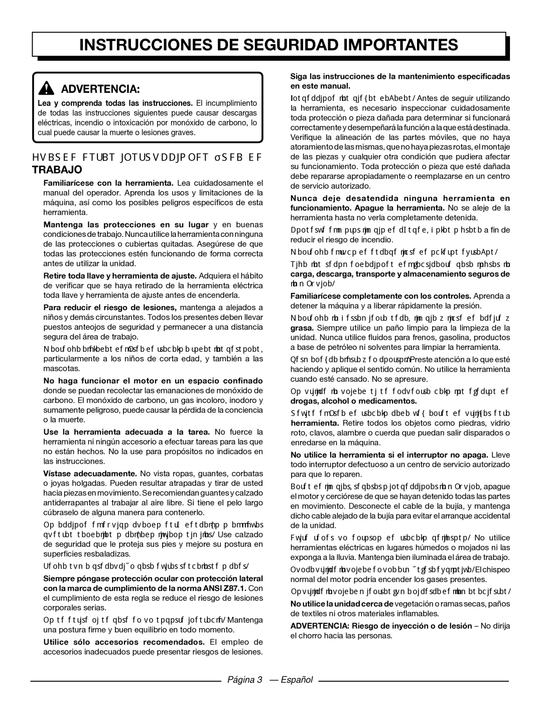 Homelite UT80432 Instrucciones DE Seguridad Importantes, Guarde Estas Instrucciones Área DE Trabajo, Página 3 Español 