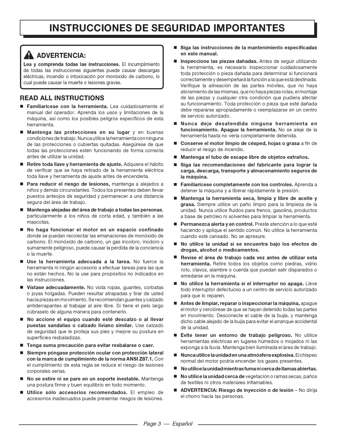 Homelite UT80516 manuel dutilisation Instrucciones de seguridad importantes, Advertencia 