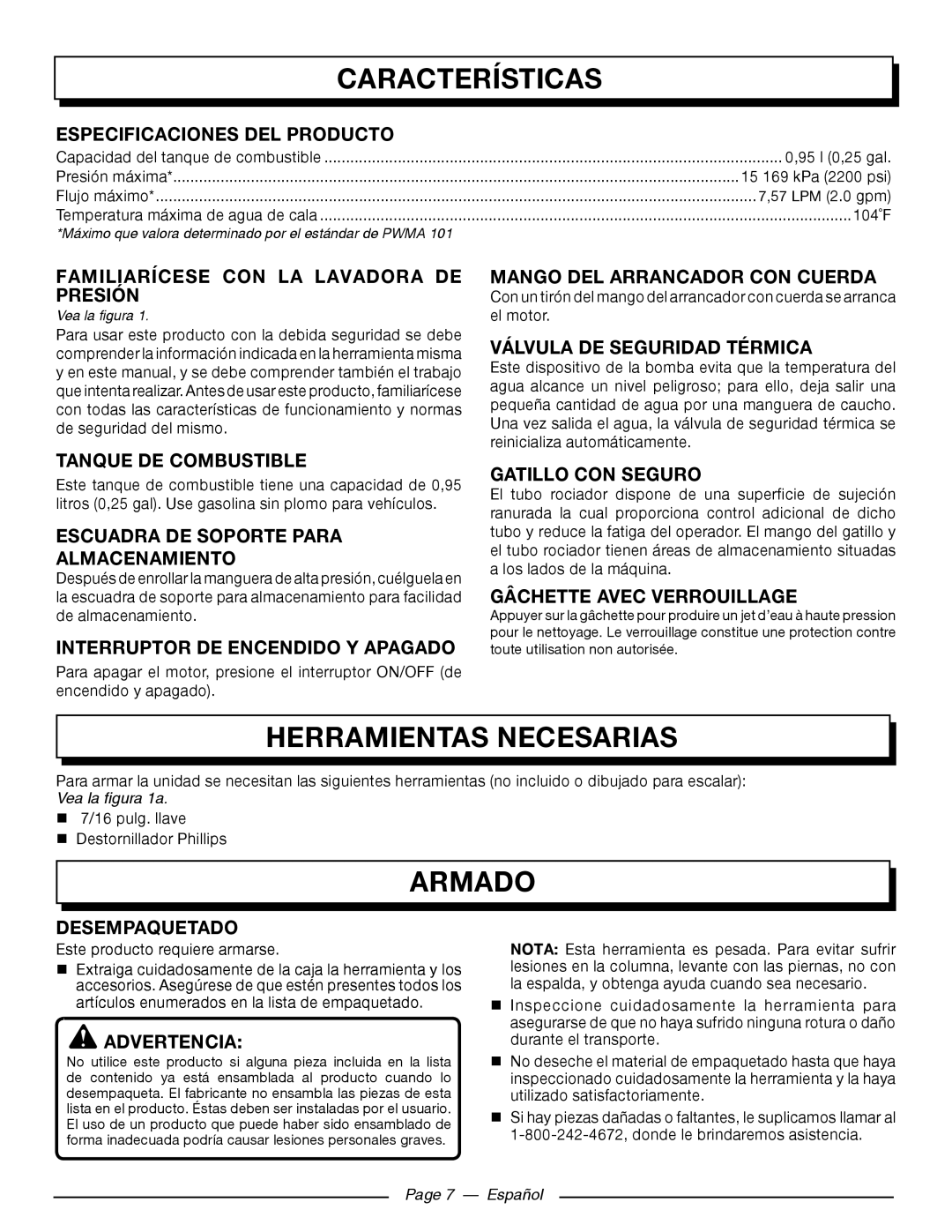 Homelite UT80516 manuel dutilisation Características, Herramientas necesarias, Armado 