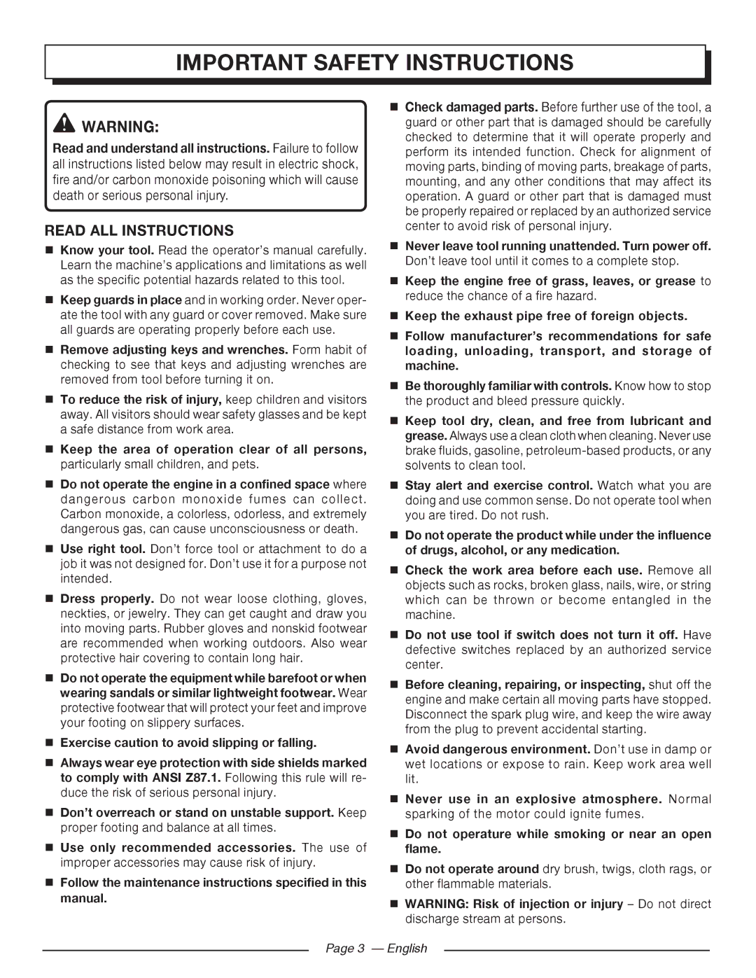 Homelite UT80516 manuel dutilisation Important safety instructions, Read ALL Instructions 