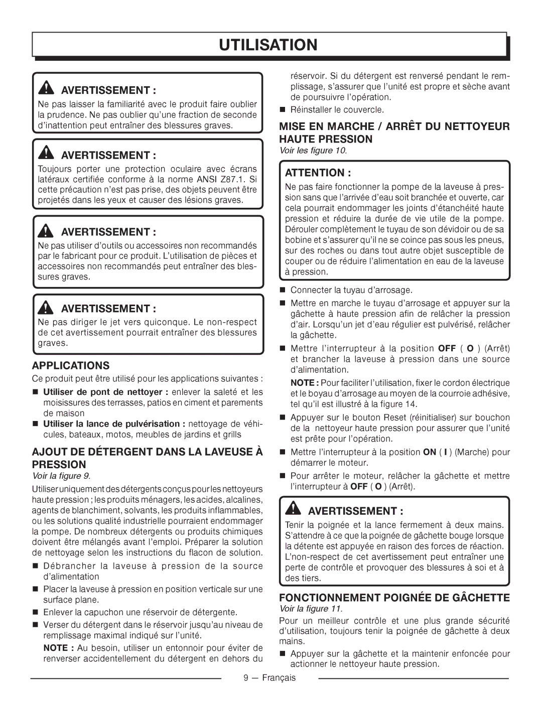 Homelite UT80715 Utilisation, Ajout DE Détergent Dans LA Laveuse À Pression, Fonctionnement Poignée DE Gâchette 