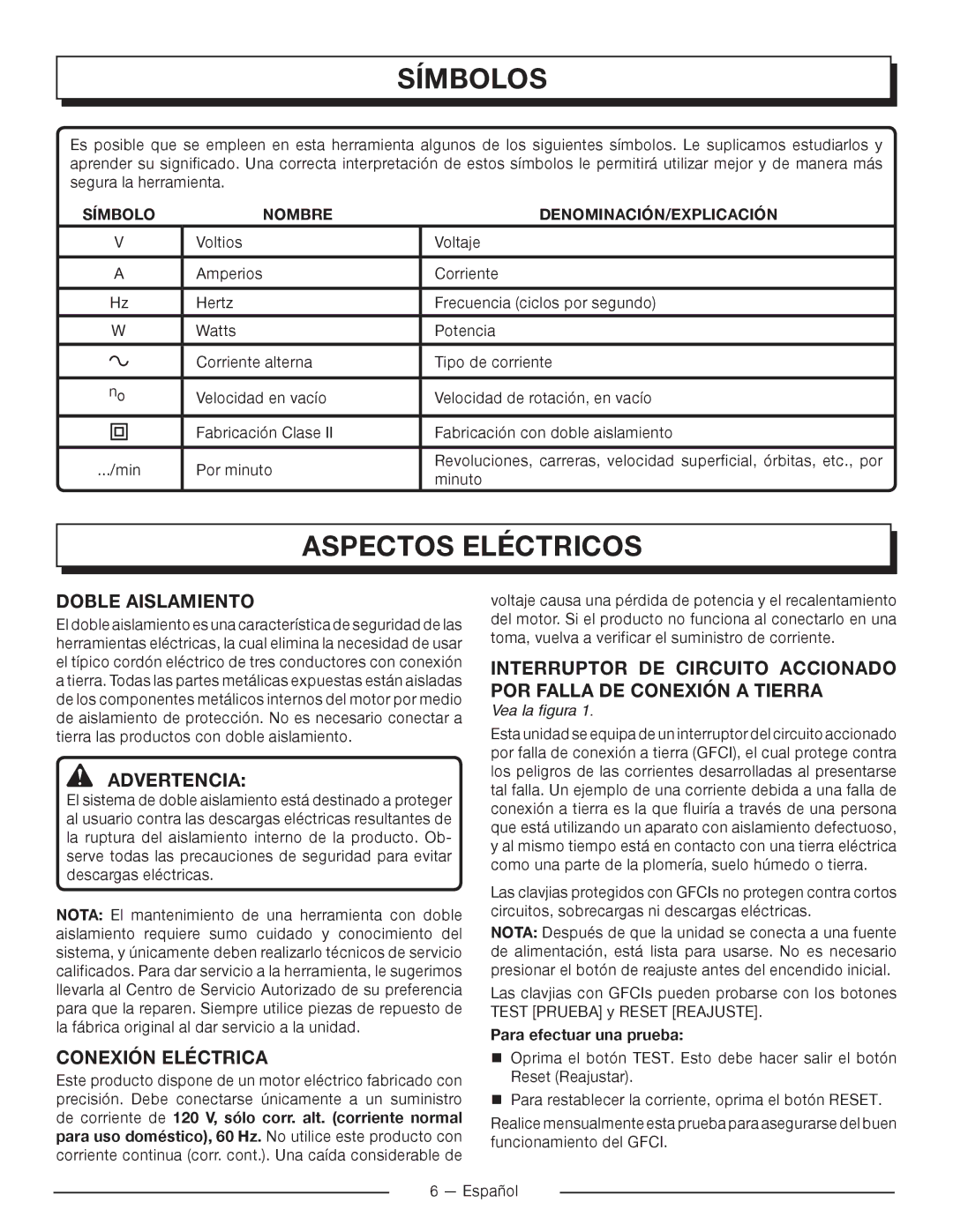 Homelite UT80715 Aspectos Eléctricos, Doble Aislamiento, Conexión Eléctrica, Vea la figura, Para efectuar una prueba 