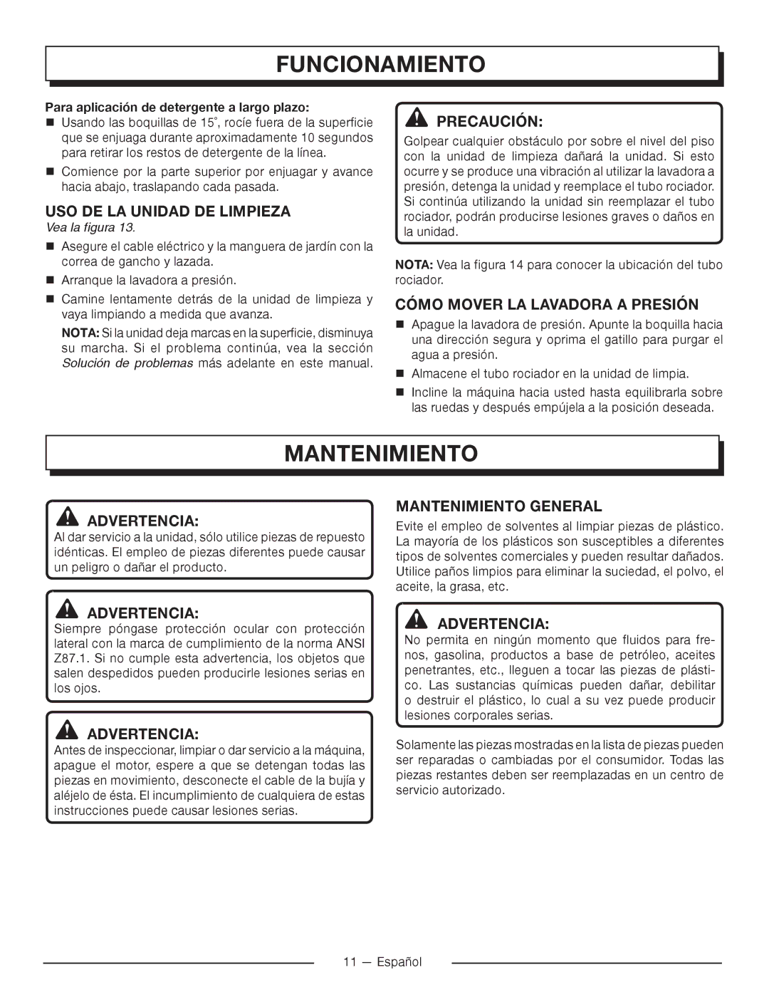 Homelite UT80715 USO DE LA Unidad DE Limpieza, Cómo Mover LA Lavadora a Presión, Mantenimiento General 