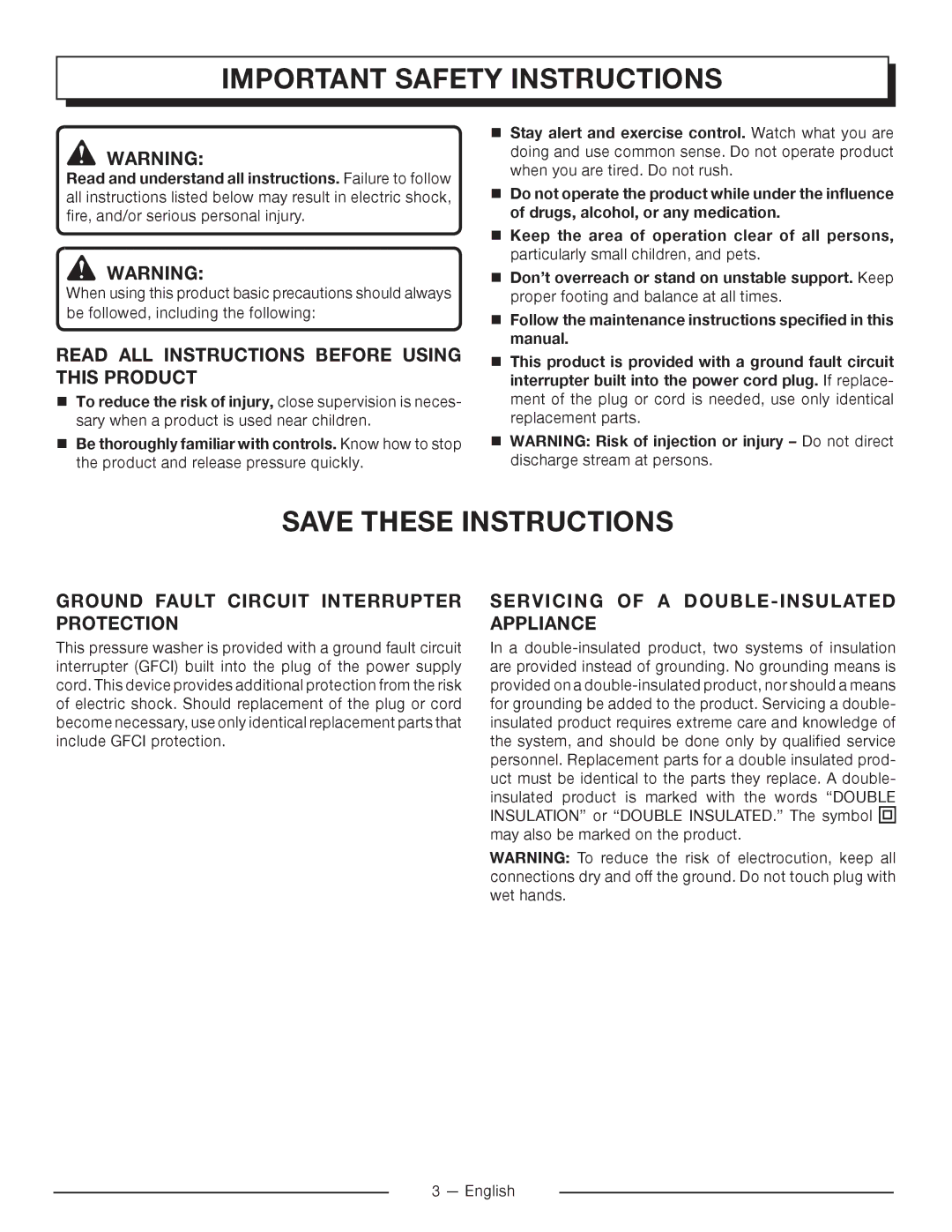 Homelite UT80715 manuel dutilisation Important Safety Instructions, Read ALL Instructions Before Using this Product 