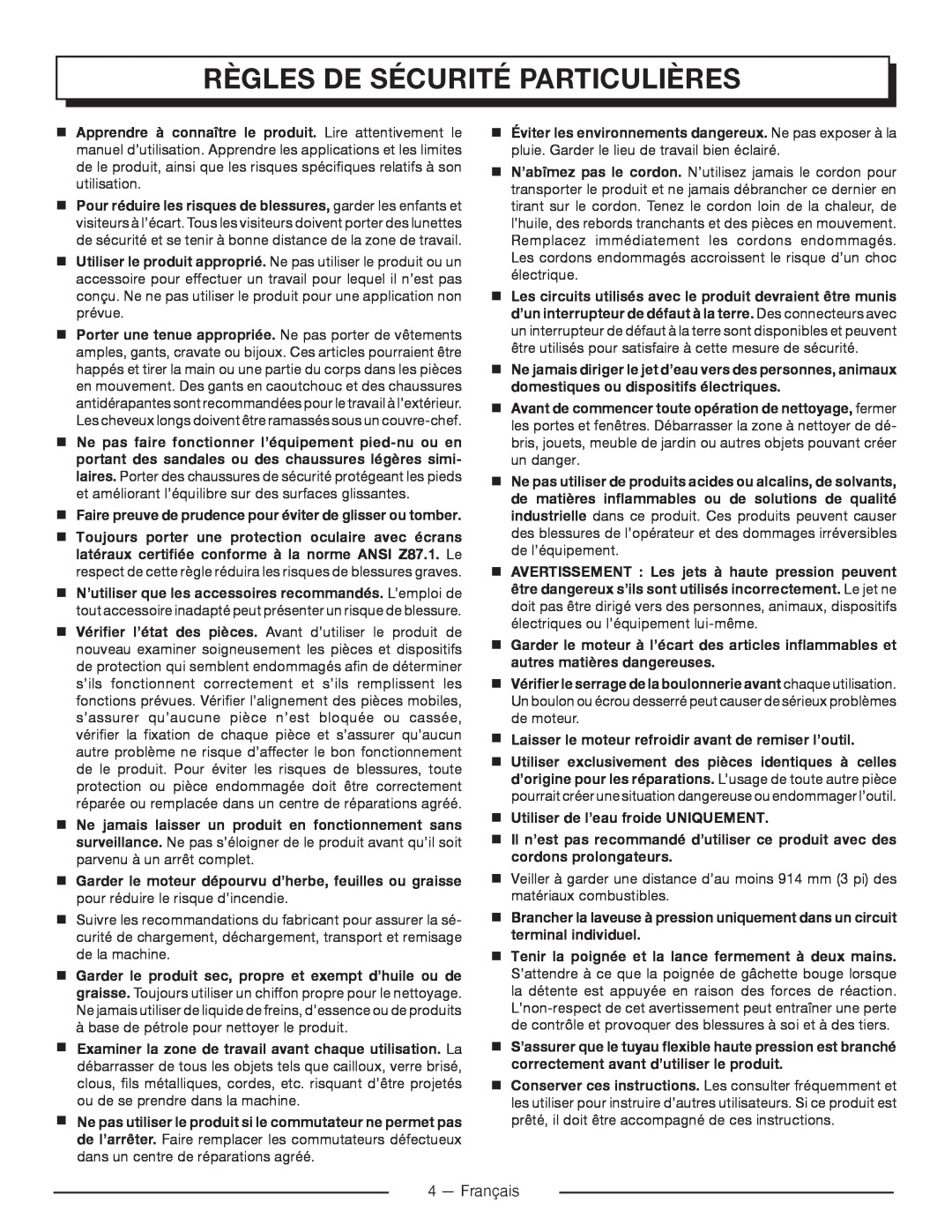 Homelite UT80715 manuel dutilisation Règles De Sécurité Particulières, Français 