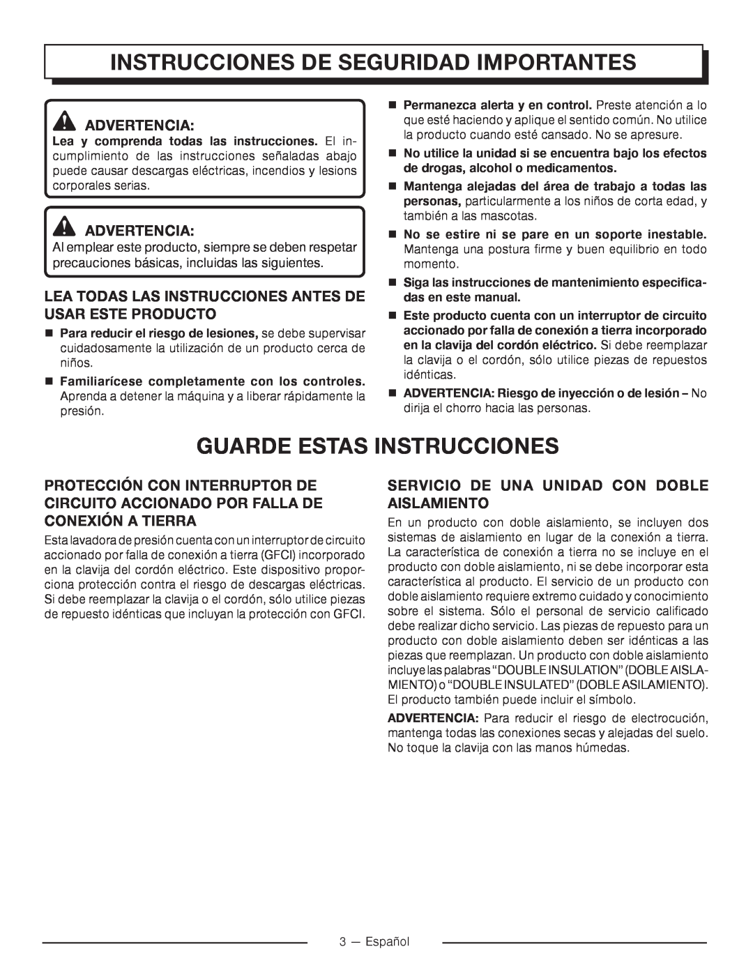 Homelite UT80715 manuel dutilisation Instrucciones De Seguridad Importantes, Guarde Estas Instrucciones, Advertencia 