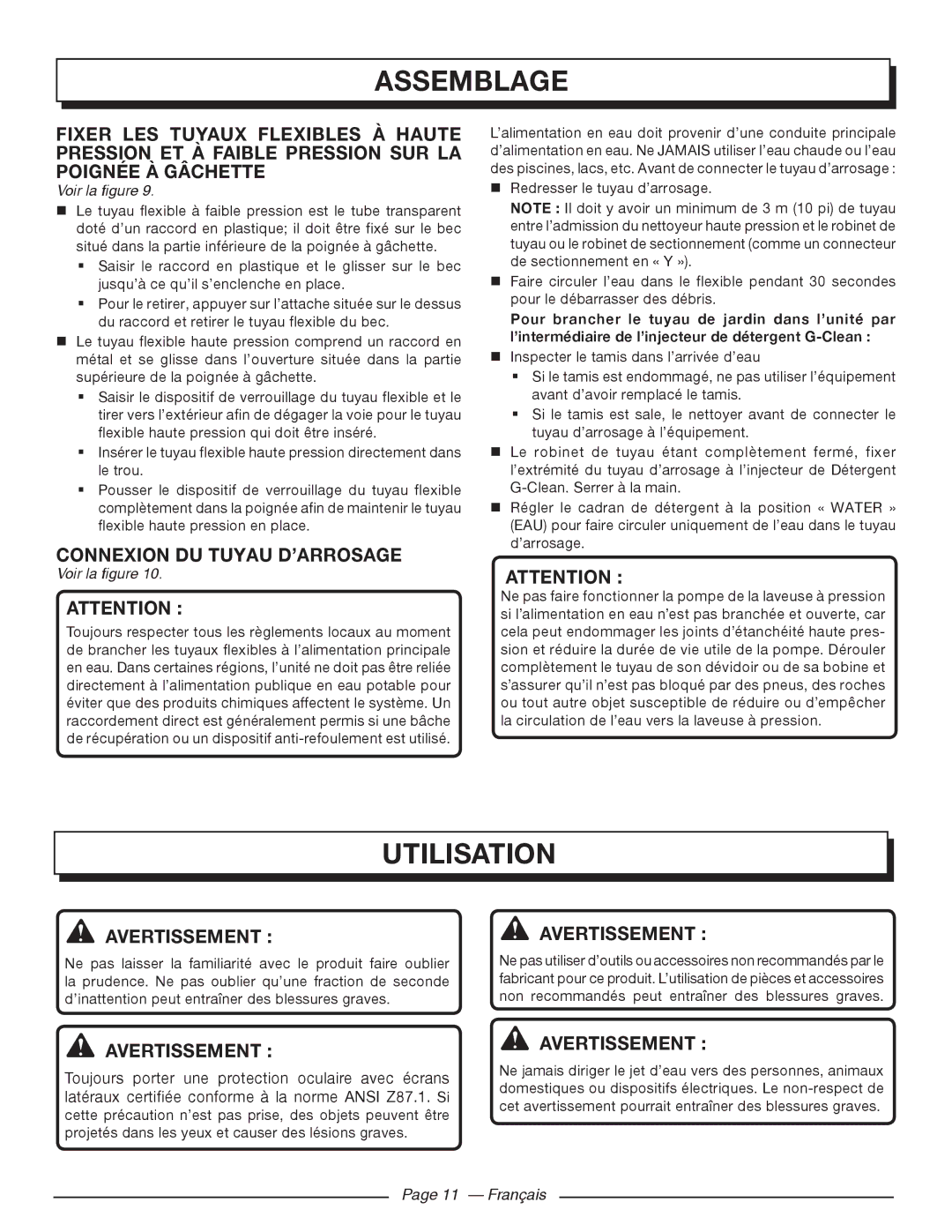 Homelite UT80720 manuel dutilisation Utilisation, Connexion DU Tuyau D’ARROSAGE, Français 