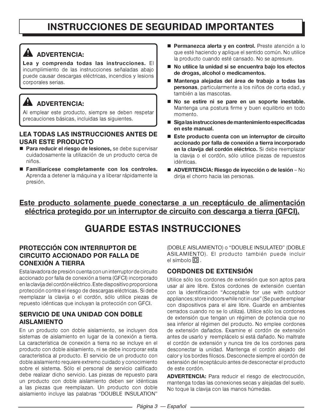 Homelite UT80720 manuel dutilisation Instrucciones DE Seguridad Importantes, Guarde Estas Instrucciones 