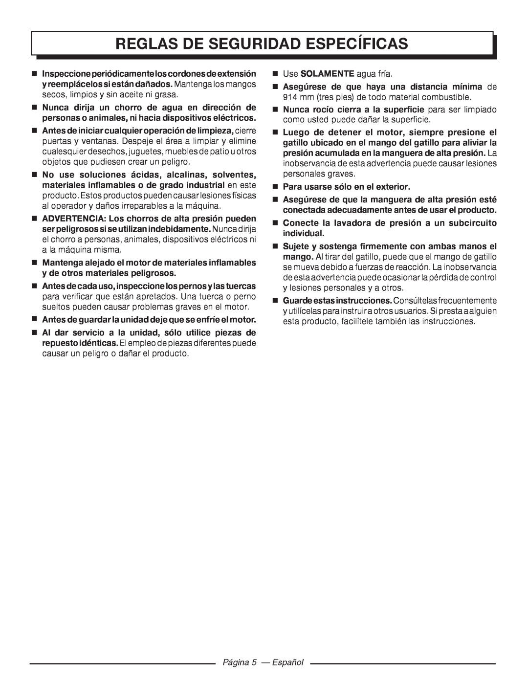 Homelite UT80720 manuel dutilisation Página 5 - Español, Reglas De Seguridad Específicas 
