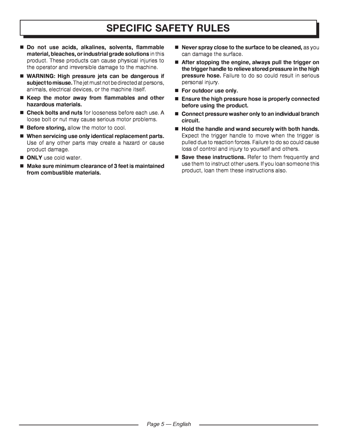 Homelite UT80720 manuel dutilisation Page 5 - English, Specific Safety Rules 