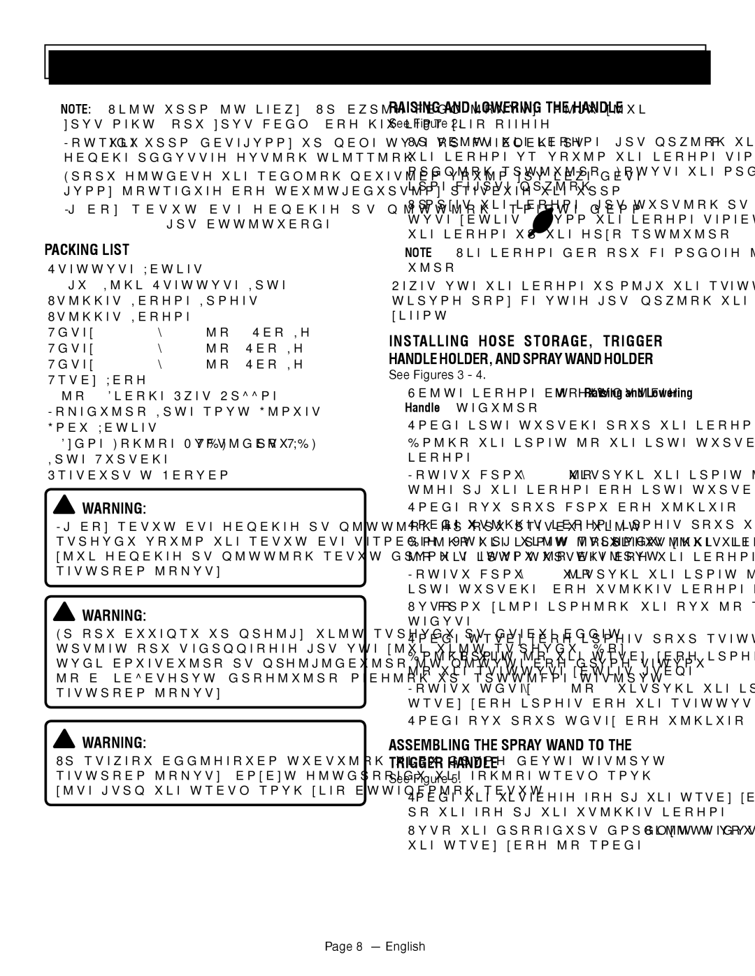 Homelite UT80911 Packing List, Raising and Lowering the Handle, Assembling the Spray Wand to the Trigger Handle, English 