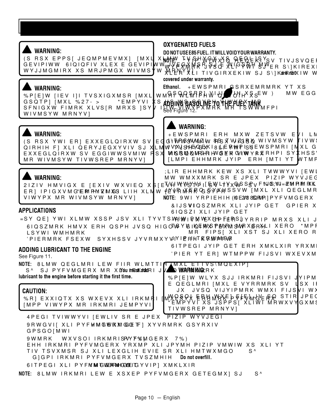Homelite UT80911, UT80709 manuel dutilisation Operation, Applications, Adding Lubricant to the Engine, Oxygenated Fuels 