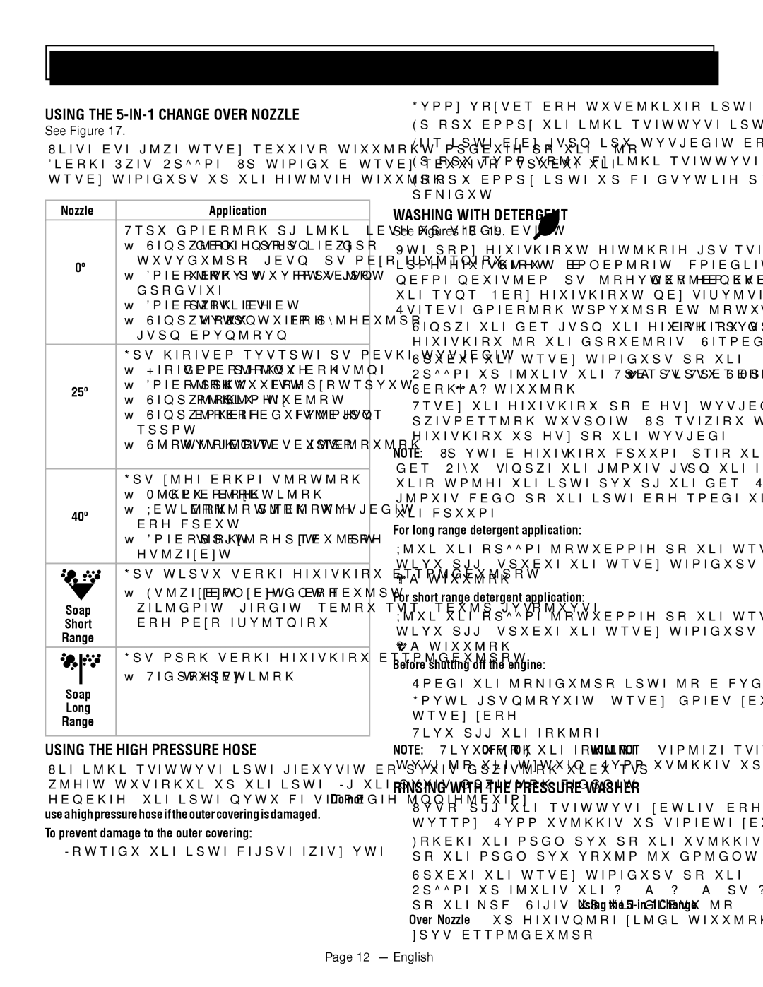 Homelite UT80911, UT80709 Using the 5-IN-1 Change Over Nozzle, Using the High Pressure Hose, Washing with Detergent 