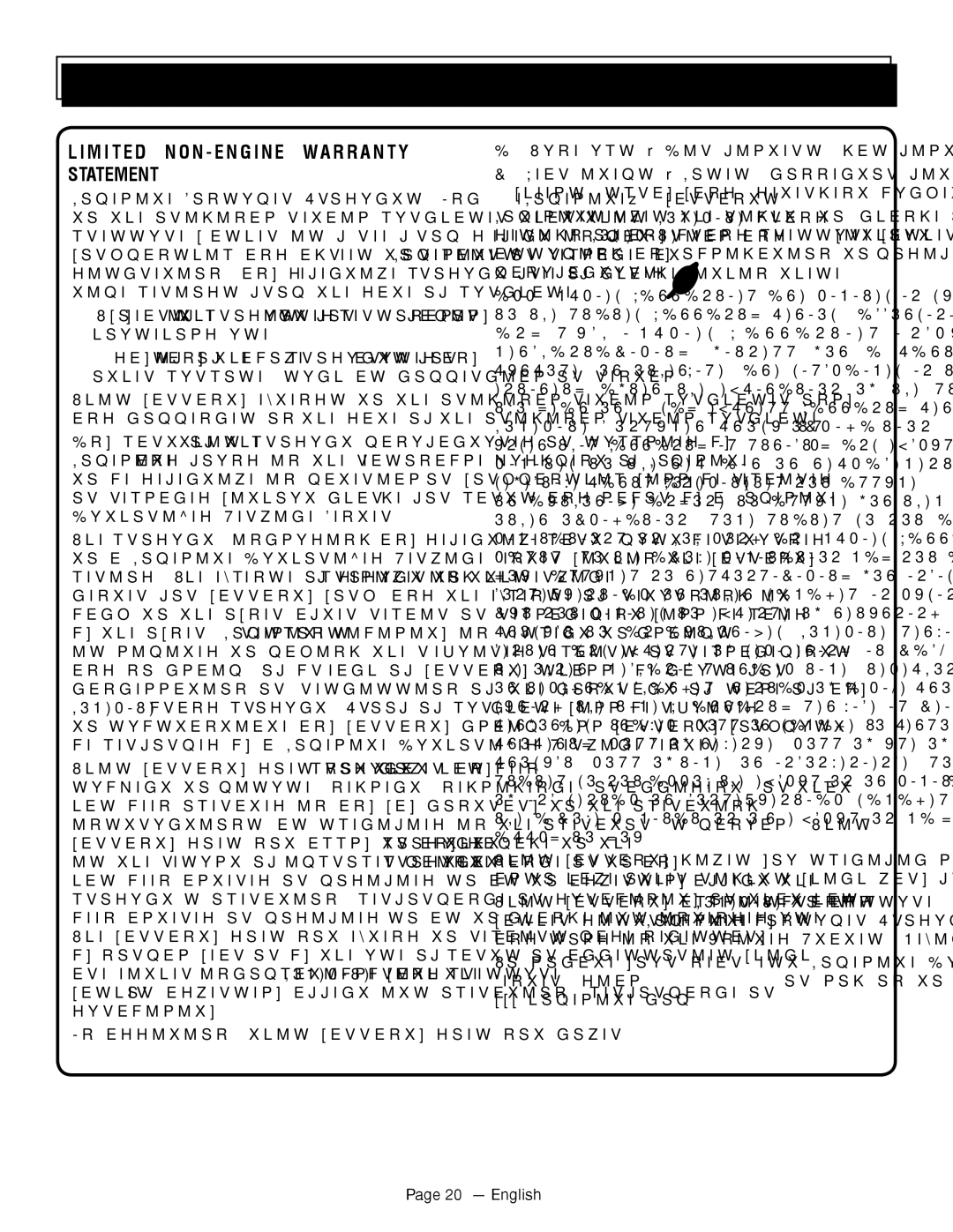 Homelite UT80911, UT80709 manuel dutilisation Limited NON Engine Warranty Statement, English 