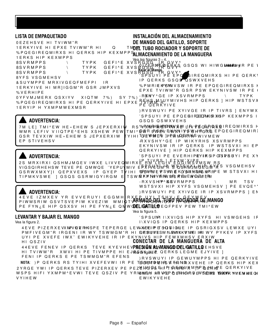 Homelite UT80911 Lista DE Empaquetado, Levantar Y Bajar EL Mango, Armado DEL Tubo Rociador DE Mango DEL Gatillo, Español 