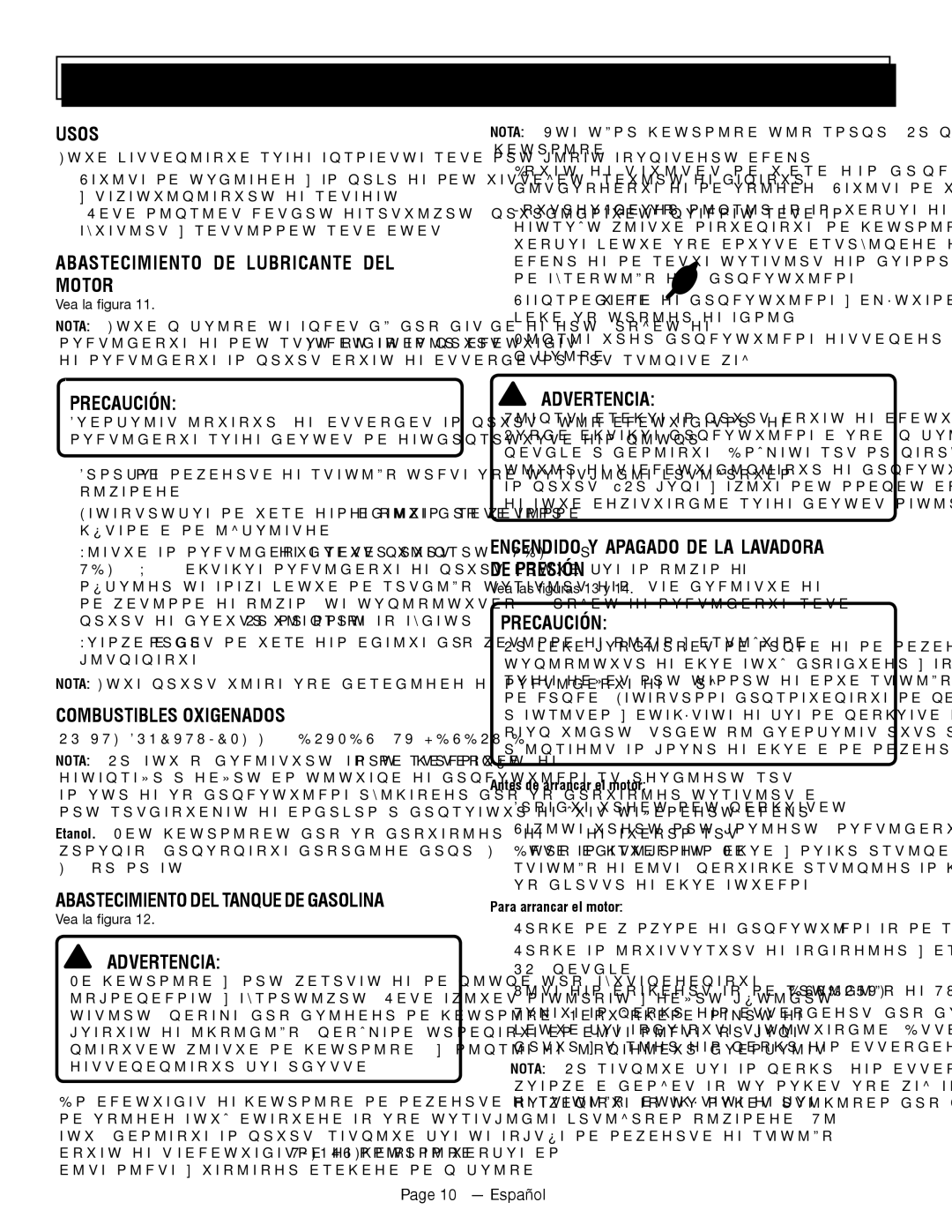 Homelite UT80911, UT80709 manuel dutilisation Usos, Abastecimiento DE Lubricante DEL Motor, Combustibles Oxigenados 