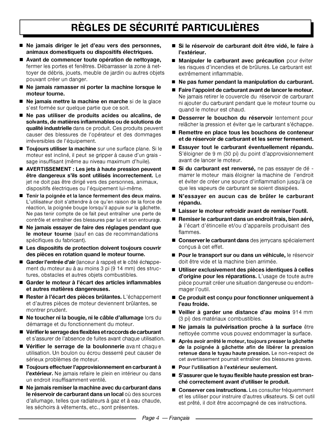 Homelite UT80709, UT80911 manuel dutilisation Règles De Sécurité Particulières, Page 4 - Français 