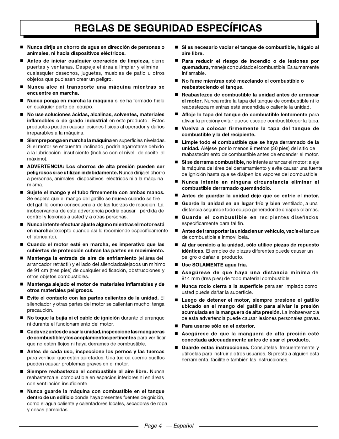 Homelite UT80911 Reglas De Seguridad Específicas, Page 4 - Español,  Sujete el mango y el tubo firmemente con ambas manos 