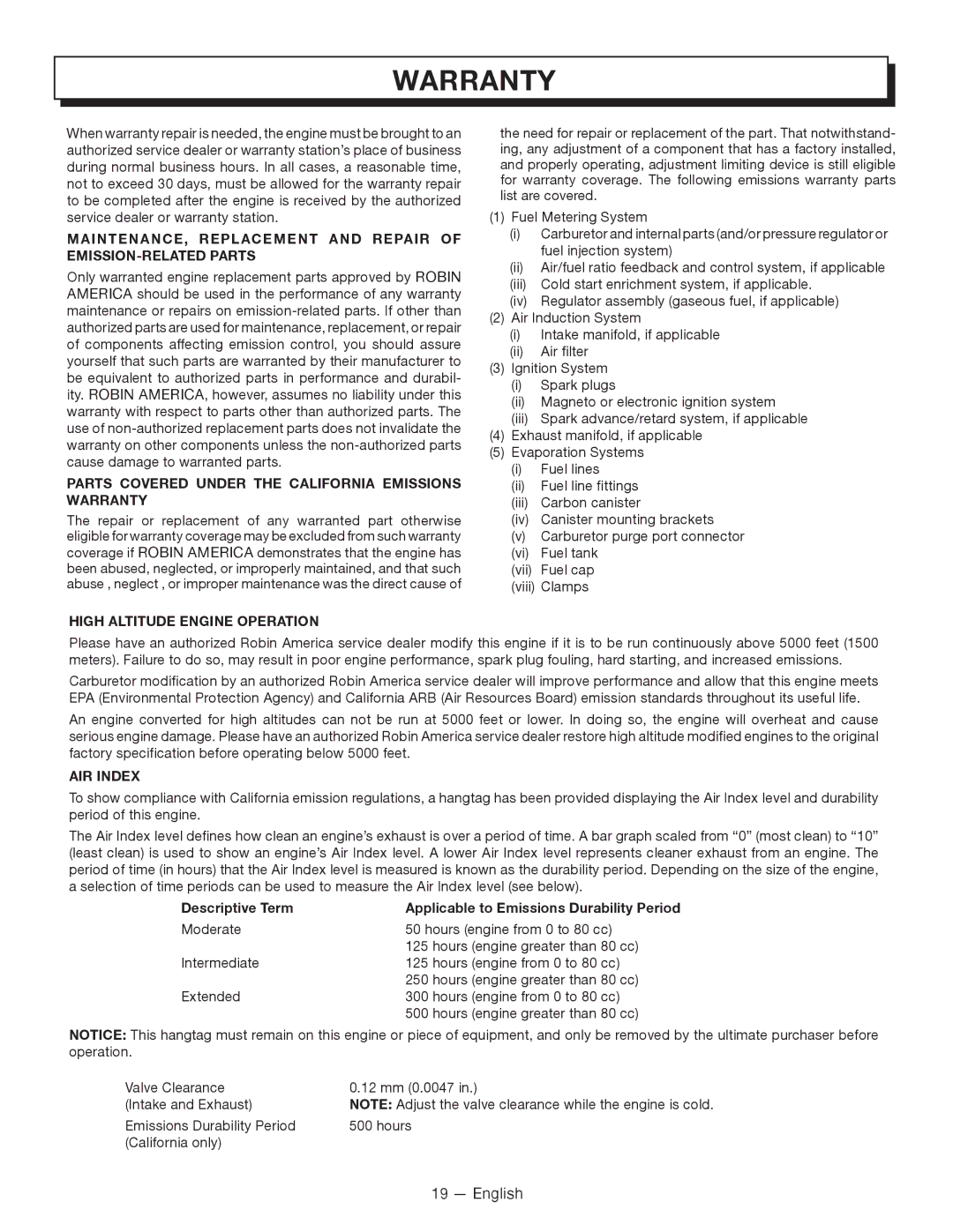 Homelite UT80933, UT80835 manuel dutilisation Parts Covered Under the California Emissions Warranty 