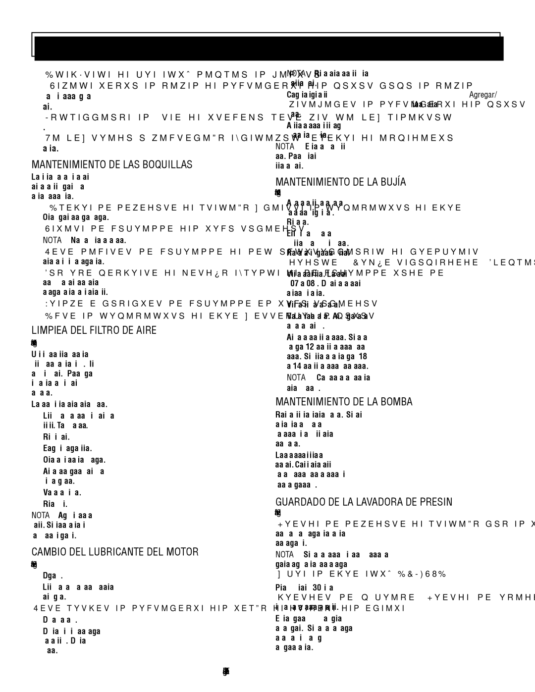 Homelite UT80522, UT80953 Mantenimiento DE LAS Boquillas, Limpieza DEL Filtro DE Aire, Cambio DEL Lubricante DEL Motor 