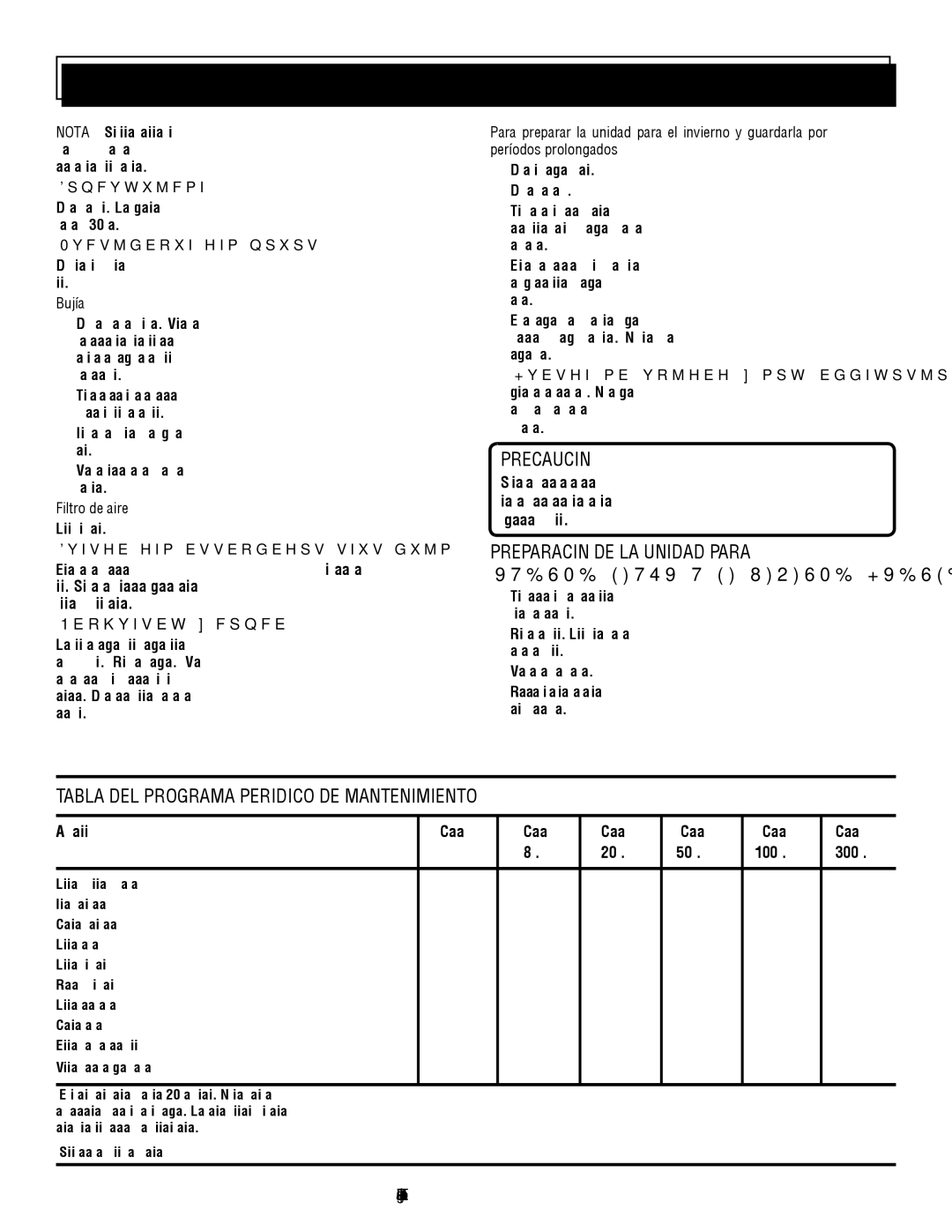 Homelite UT80953, UT80522 manuel dutilisation Tabla DEL Programa Periódico DE Mantenimiento, Página 14 Español 