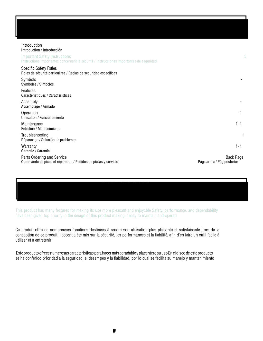 Homelite UT80953, UT80522 manuel dutilisation Table of Contents, Introduction 