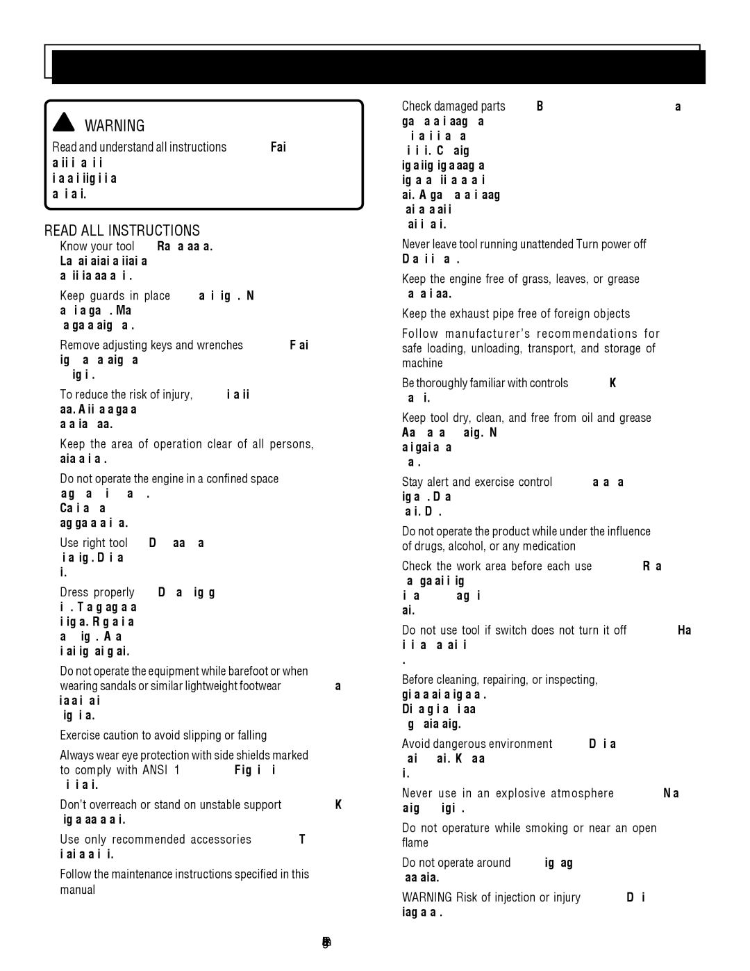 Homelite UT80522, UT80953 manuel dutilisation Important Safety Instructions, Read ALL Instructions, English 