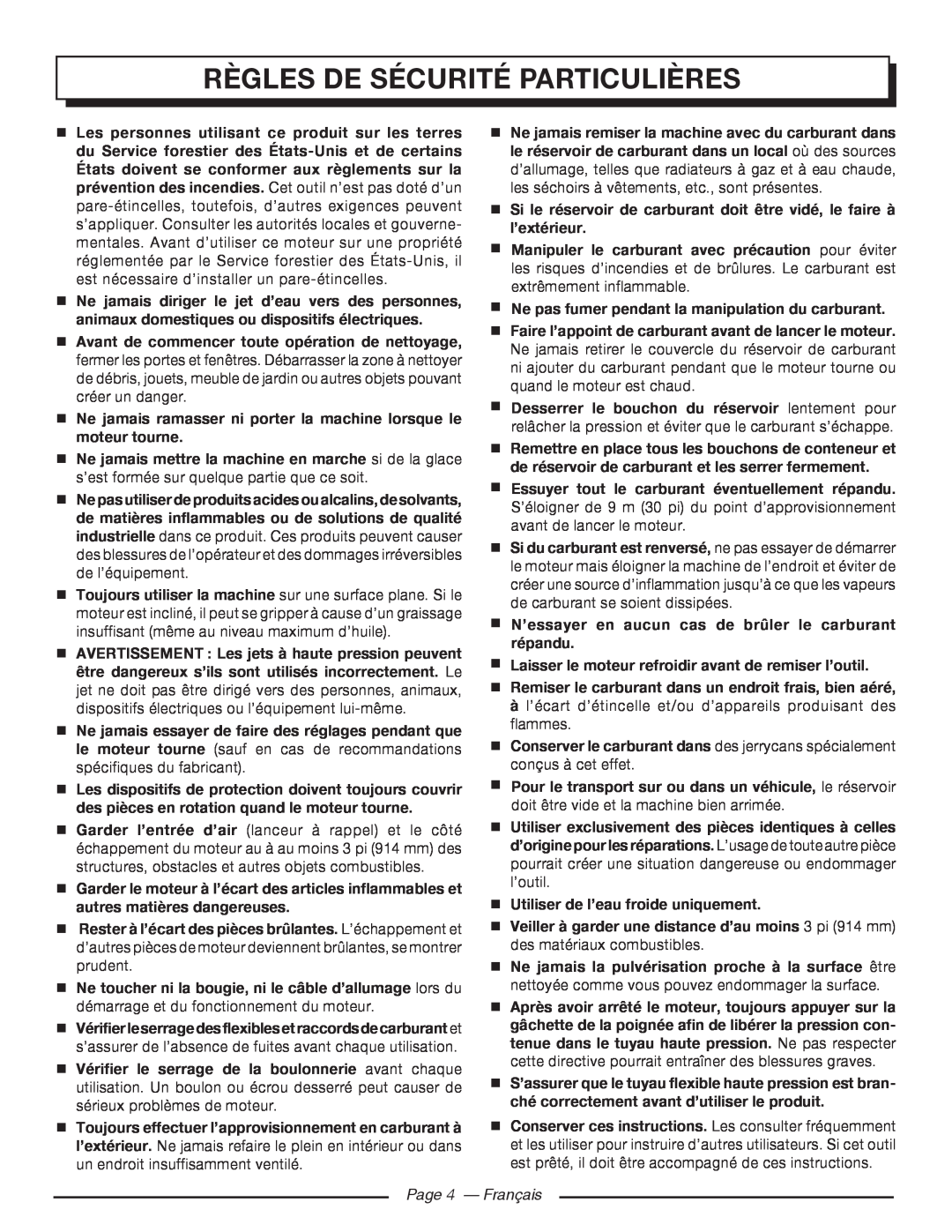 Homelite UT80522, UT80953 manuel dutilisation Règles De Sécurité Particulières, Page 4 - Français 