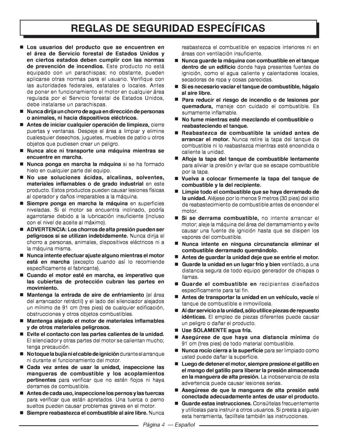 Homelite UT80953, UT80522 manuel dutilisation Página 4 - Español, Reglas De Seguridad Específicas 