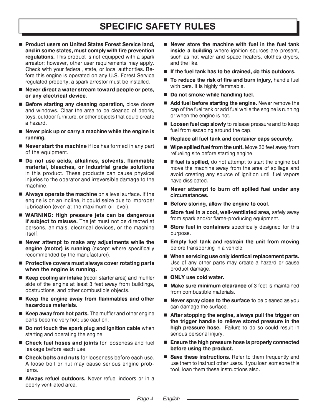 Homelite UT80953, UT80522 manuel dutilisation Specific Safety Rules, Page 4 - English 