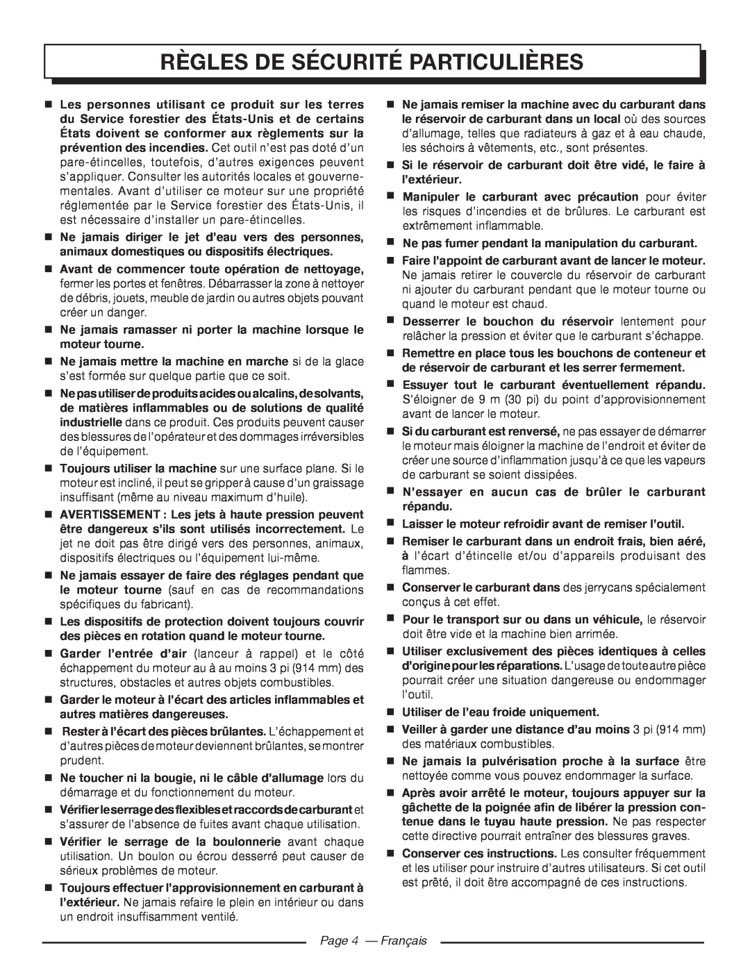 Homelite UT80546, UT80977 manuel dutilisation Règles De Sécurité Particulières, Page 4 - Français 