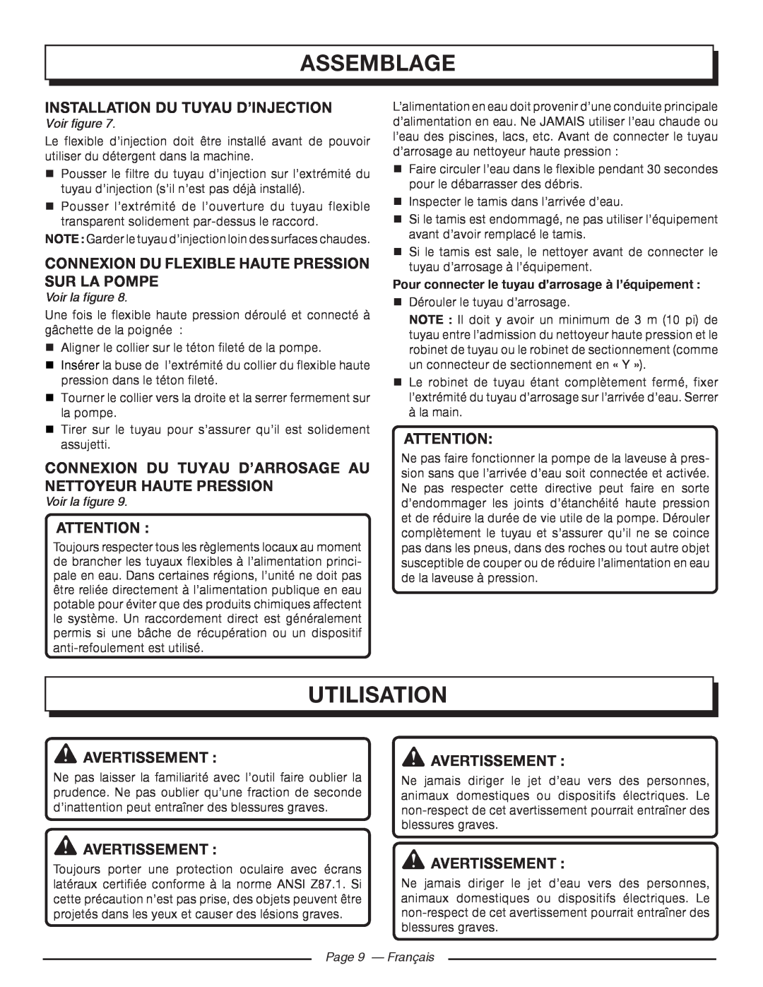 Homelite UT80977 Utilisation, Installation Du Tuyau D’Injection, Connexion Du Flexible Haute Pression Sur La Pompe 