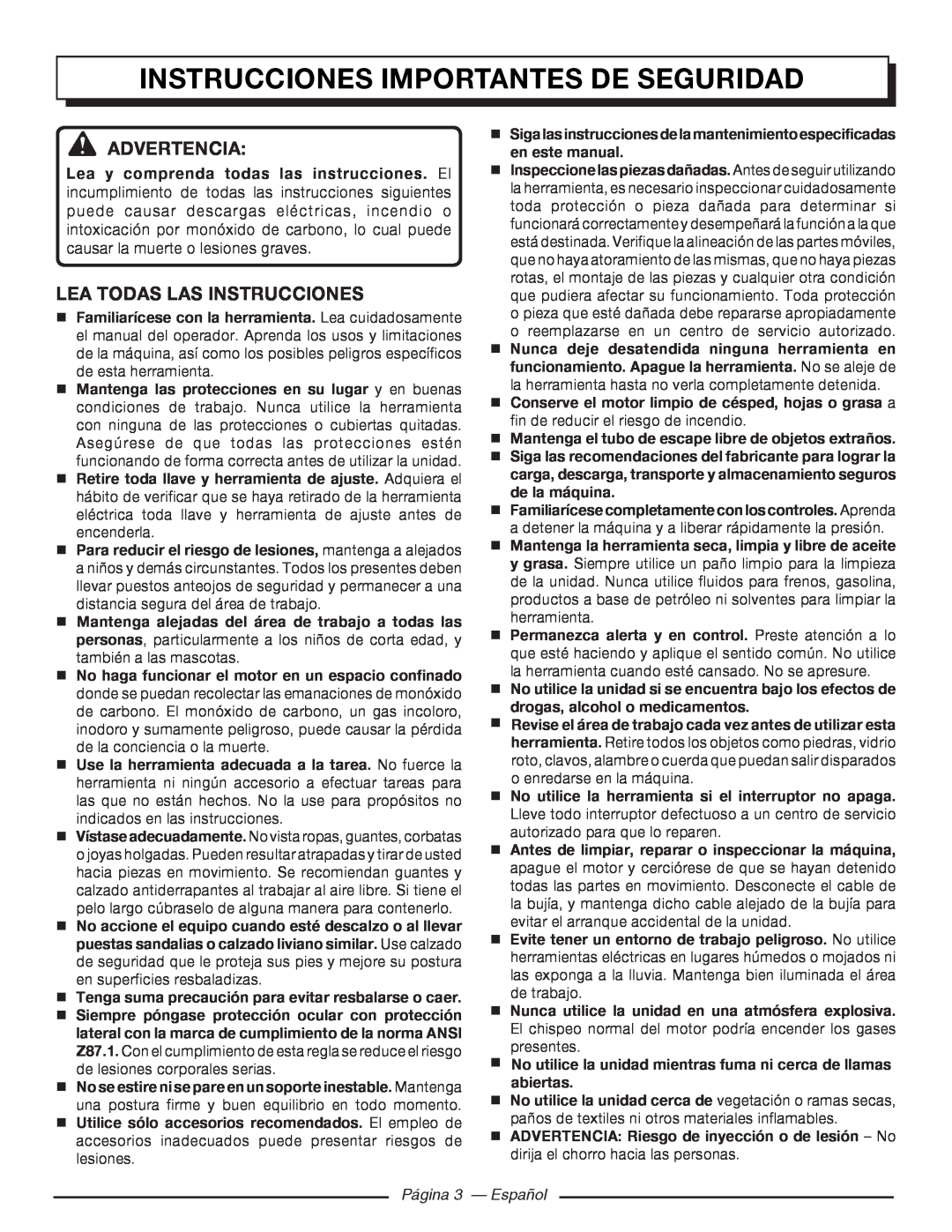 Homelite UT80546 Instrucciones Importantes De Seguridad, Advertencia, Lea Todas Las Instrucciones, Página 3 - Español 