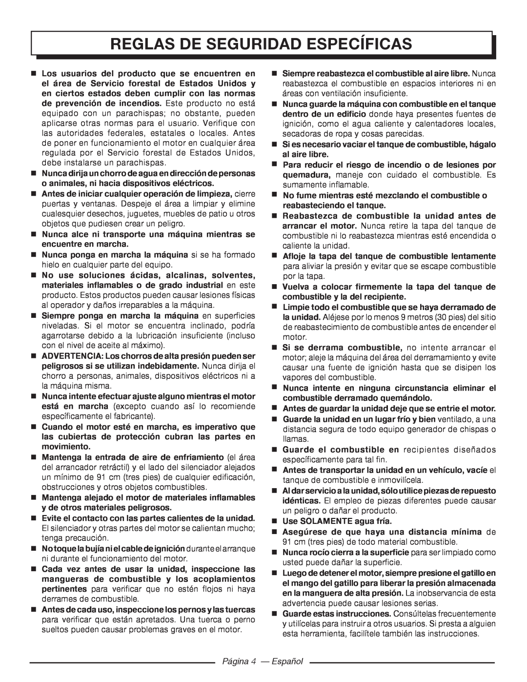 Homelite UT80977, UT80546 manuel dutilisation Página 4 - Español, Reglas De Seguridad Específicas 