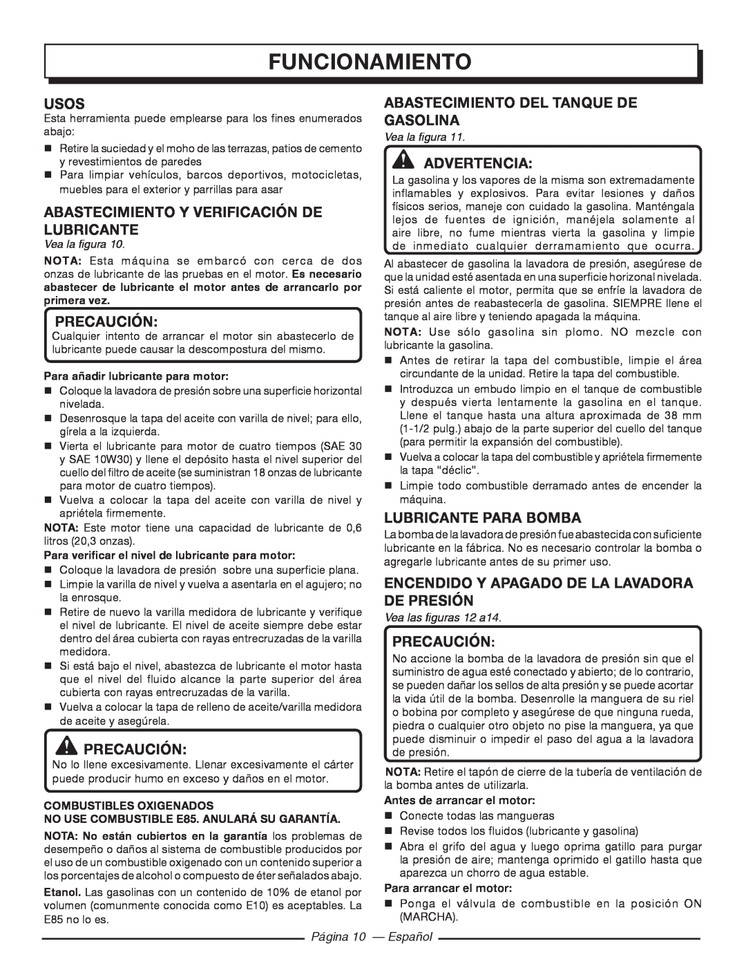 Homelite UT80977 Usos, Abastecimiento Y Verificación De Lubricante, Abastecimiento Del Tanque De Gasolina, Funcionamiento 