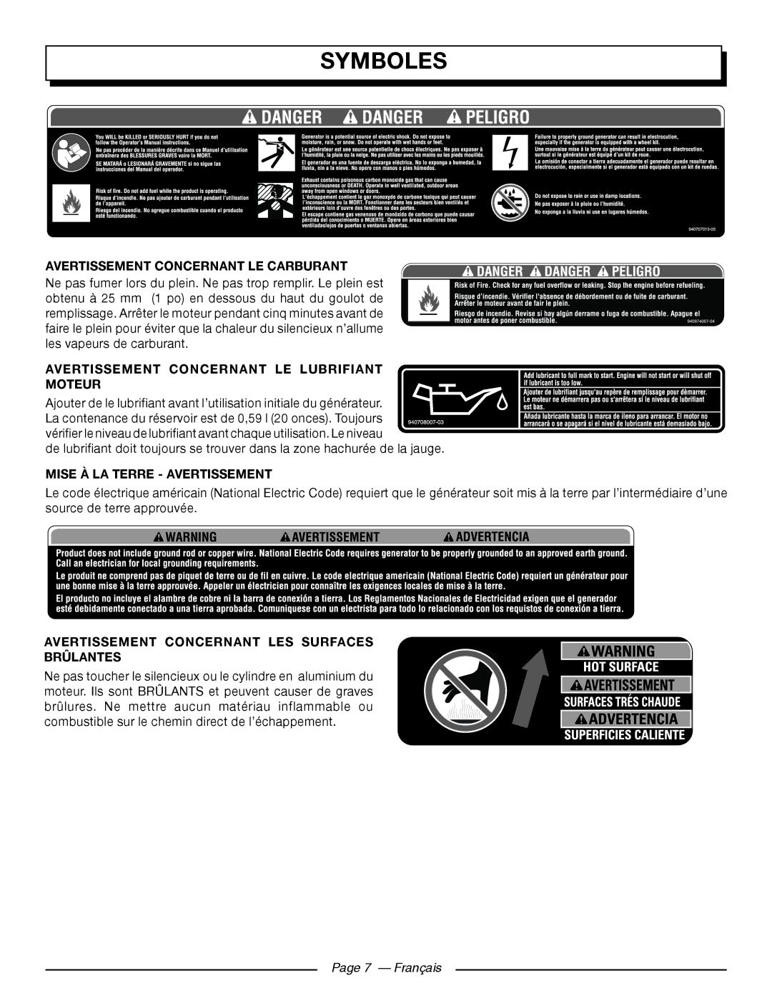 Homelite UT902211 Avertissement Concernant LE Carburant, Avertissement Concernant LE Lubrifiant Moteur, Français 