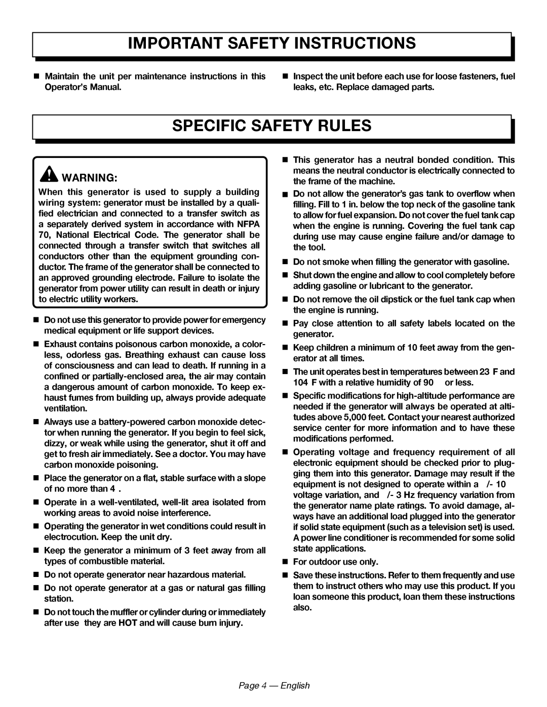 Homelite UT902211 manuel dutilisation Specific Safety Rules, English 