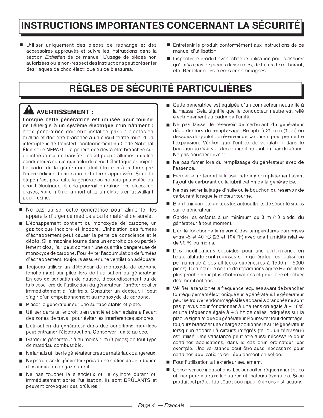 Homelite UT902250 manuel dutilisation Règles DE Sécurité Particulières, Français 