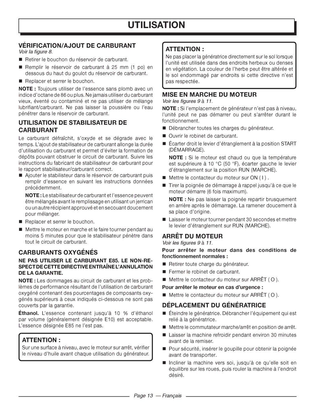 Homelite UT902250 VÉRIFICATION/AJOUT DE Carburant, Utilisation DE Stabilisateur DE Carburant, Carburants Oxygénés 