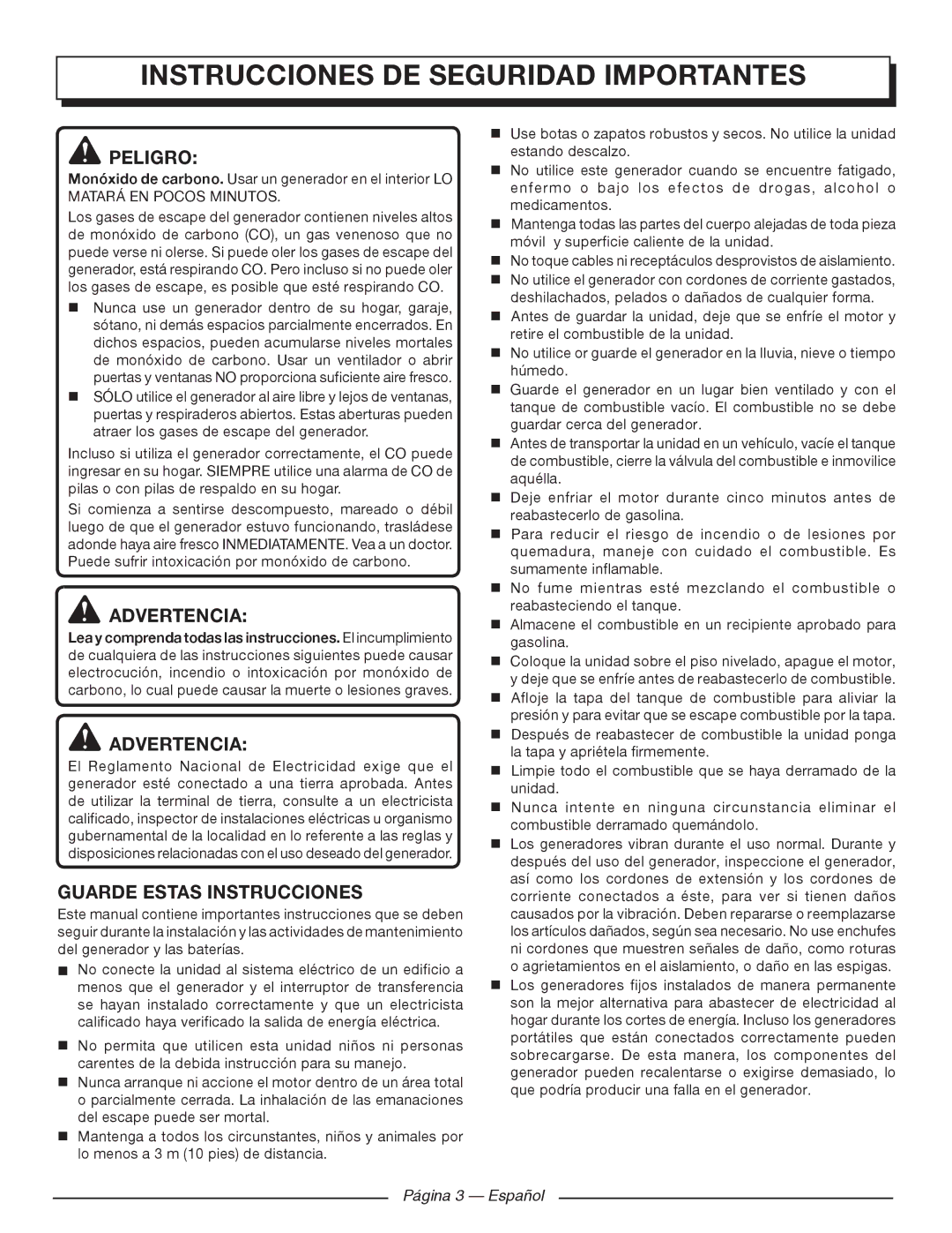 Homelite UT902250 Instrucciones DE Seguridad Importantes, Peligro, Advertencia, Guarde Estas Instrucciones 