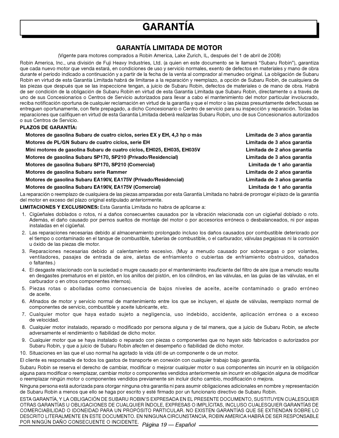 Homelite UT902250 manuel dutilisation Garantía Limitada De Motor 